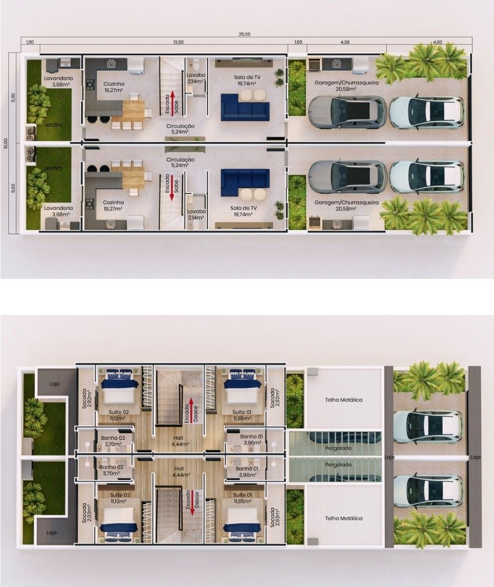 Planta humanizada do projeto de residência unifamiliar